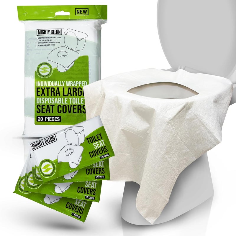Mighty Clean XL Disposable Toilet Seat Covers by ｜100% Waterproof ｜Individually Wrapped, Extra Wide Covers for Adults and Kids｜20 Count - Image 1